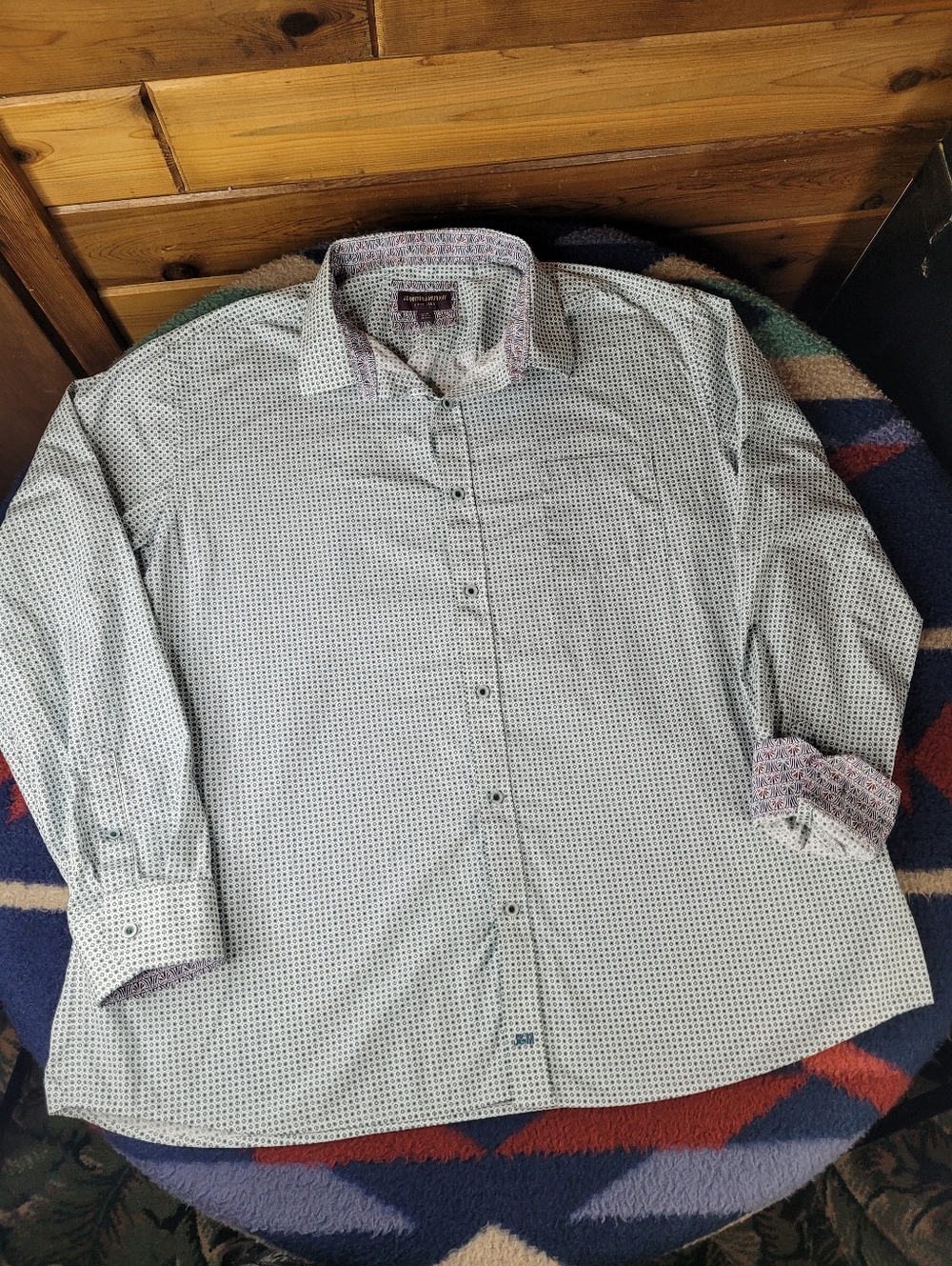 Johnston & Murphy Shirt Mens 3XL Green Dot Geometric Long Sleeve Button Up